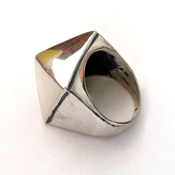 Geometric statement ring, bohemian ring, high ring, unique silver ring for her, modern ring, triangle ring - A world in balance R2180