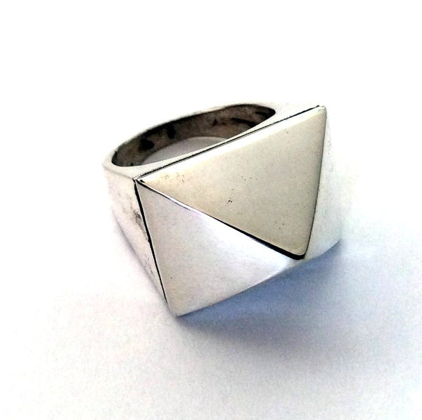 Geometric statement ring, bohemian ring, high ring, unique silver ring for her, modern ring, triangle ring - A world in balance R2180