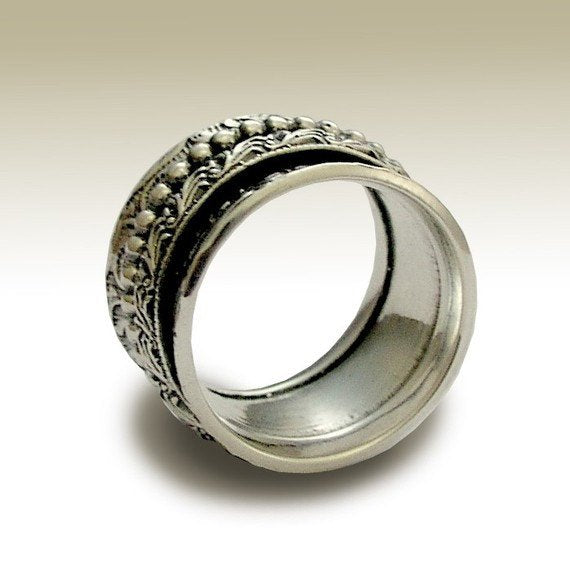 Sterling silver ring, spinner ring, botanical ring, spinning ring, wide silver band, meditation ring, filigree ring  - Morning bird R1209E