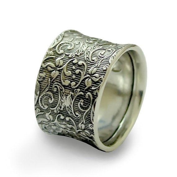Silver wedding Ring, gypsy ring, Filigree Ring, Unisex Silver Ring, Wide Band, Vine Ring, bohemian ring, unique - Our life together R1209S