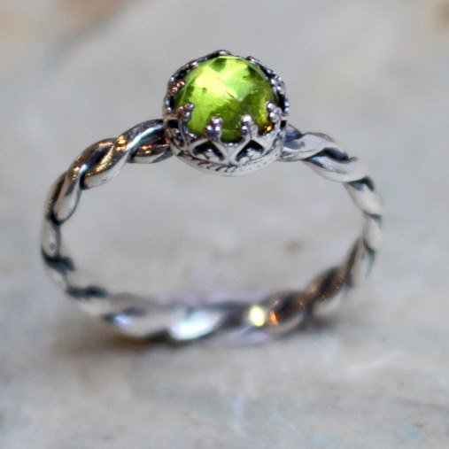 Peridot ring, green stone ring, August birthstone, sterling silver ring ring, simple ring, engagement ring - Our Dream R2066