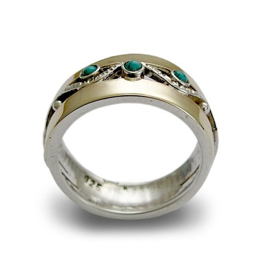 Birthstones ring, mothers ring, Two tones band, gift for mom, Gold Silver Ring, turquoise ring, gemstone ring - Entertainment tonight R1240.