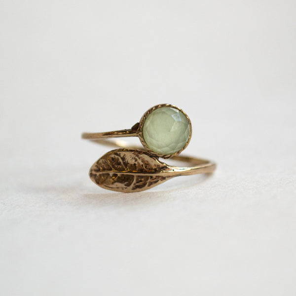 Thin ring, leaf ring, bronze ring, botanical ring, blue quartz ring, gemstone ring, stacking ring, delicate ring - Gone with the wind RC2062