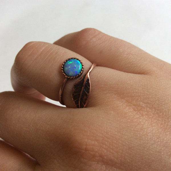 Thin ring, leaf ring, bronze ring, botanical ring, blue quartz ring, gemstone ring, stacking ring, delicate ring - Gone with the wind RC2062