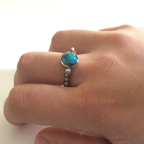 Turquoise ring, silver engagement ring, stone ring, Nature ring, botanical ring, silver flowers ring, silver gold ring - Your passion R0166Z