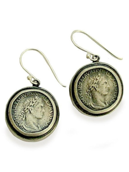 Antique silver dangle coin earrings