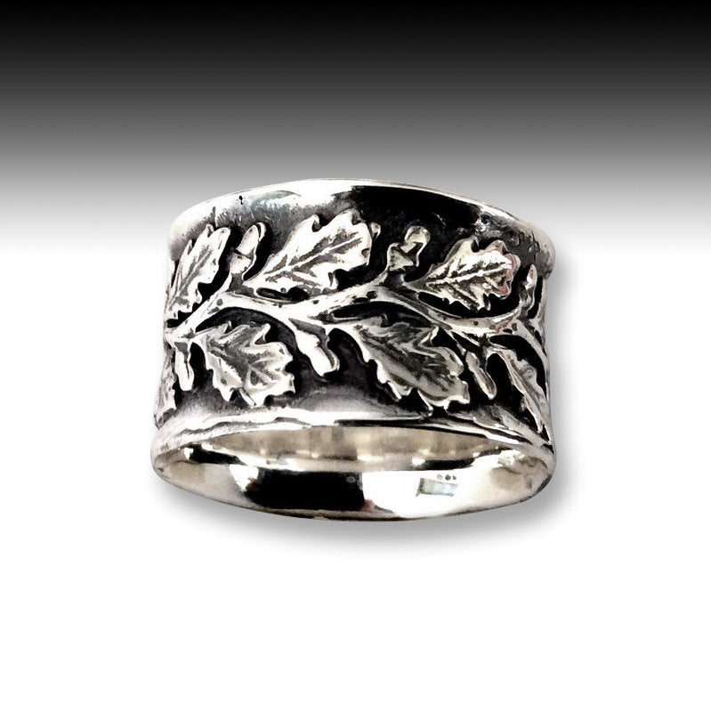 Leaf ring, Wide ring, silver band, sterling silver, oxidised ring, silver bohemian ring, vine ring, Leaf silver ring - Connected R2093S