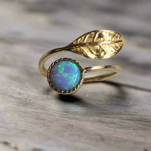 Solid Gold engagement ring, Adjustable ring, Thin ring, leaf ring, opal ring, birthstone ring, engagement ring - Gone with the wind RG2062-1