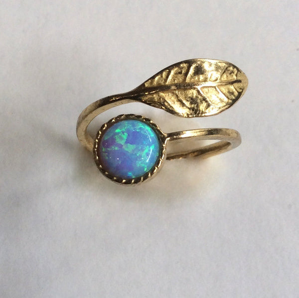 Solid Gold engagement ring, Adjustable ring, Thin ring, leaf ring, opal ring, birthstone ring, engagement ring - Gone with the wind RG2062-1