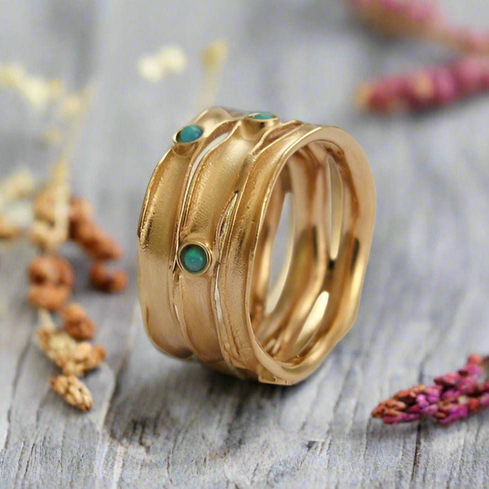 Solid Rose Gold ring, opals ring, stacking rings, wedding band, stacker bands, engagement ring, unique wedding band - Rolling stones RG1020S