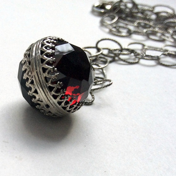 Sterling silver necklace, Onyx carnelian energy ball necklace, birthstones pendant, two sides pendant, floral pendant -  Be Loved N2006-3