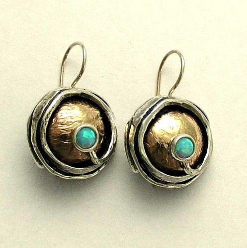 Silver gold blue opal earrings - A place under the sun E7897X