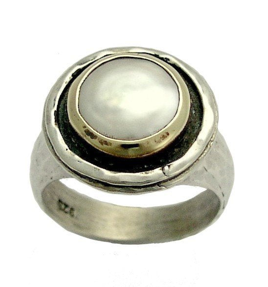 sterling silver gold pearl ring