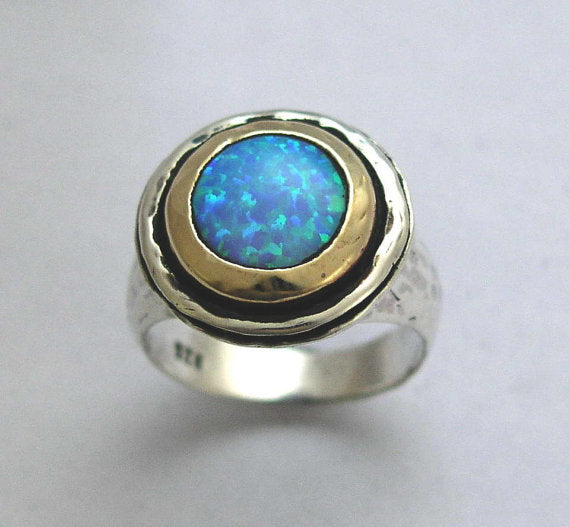 blue opal two tone ring