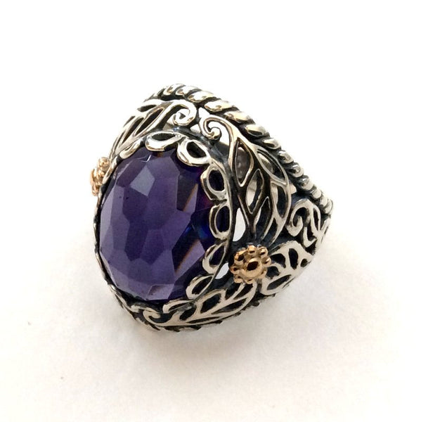 Amethyst ring, Sterling silver Ring, engagement ring, purple stone ring, gypsy ring, gold silver ring, two toned ring - Sweet song R2166