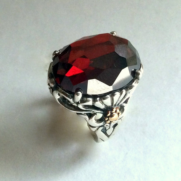 Garnet boho statement silver gold ring - Precious love R2215X