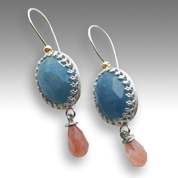 Drop dangle sterling silver aquamarine earrings