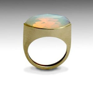 Solid Gold ring, opalite ring, brushed gold ring, alternative gold ring, marqueese ring, unique engagement ring - First impressions RG1225-2