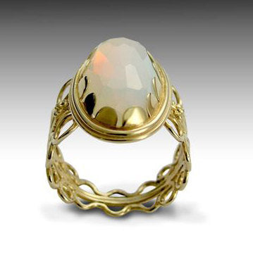 Solid Yellow gold ring, opalite ring, gemstone ring, stone ring, solid gold ring, large stone ring, oval stone ring  - Sunkissed RG1252-2