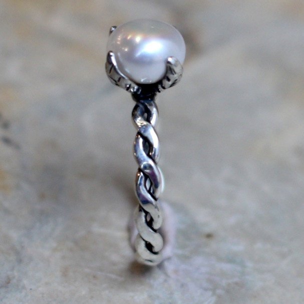 Pearl sterling silver ring, Silver engagement ring, unique engagement ring, nature ring, twig ring, delicate pearl ring - Ice queen R2067