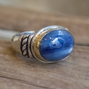 Hippie ring, silver engagement ring, silver rose gold ring, edgy Kyanite ring, gemstone ring, Gypsy ring, bohemian ring - In my view R1497