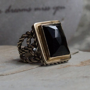 Onyx ring, gemstone ring, Sterling silver ring, silver gold ring, statement ring, Birthstone ring, onyx cocktail ring - Next to you. R1553