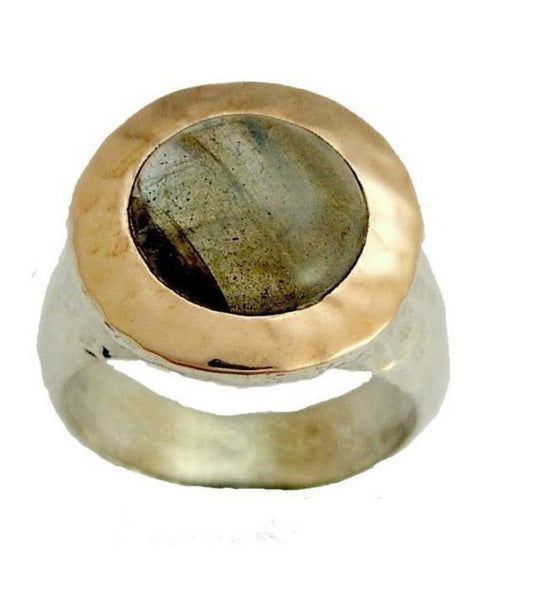 labradorite silver rose gold ring
