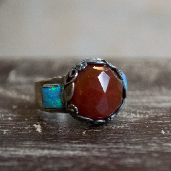 Carnelian ring,  silver ring, multi stone ring, opal ring, Boho ring, gypsy ring, bohemian ring, stone ring - The way I look at you  R2265