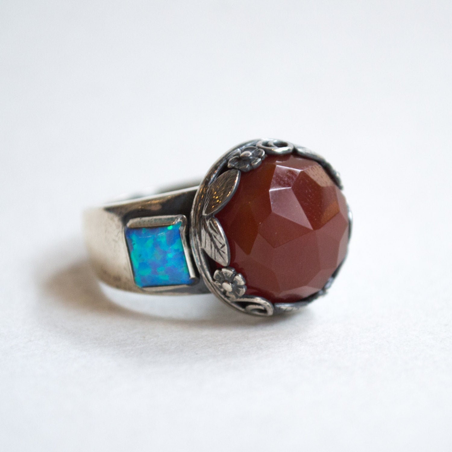 Carnelian ring,  silver ring, multi stone ring, opal ring, Boho ring, gypsy ring, bohemian ring, stone ring - The way I look at you  R2265