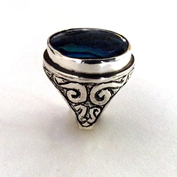 Gypsy ring, silver Ring, hippie ring, gemstone ring, blue shell ring, boho ring, bohemian ring, unique ring - A dream on our way  R2197