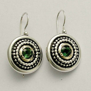 Green quartz earrings, Two tones earrings, sterling silver gold earrings, mixed metal earrings, oxidized earrings - Green Heart E0294X