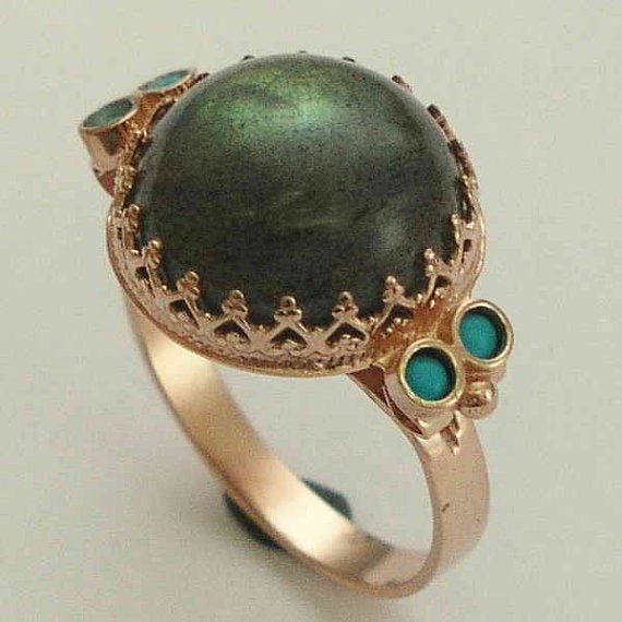 Solid rose gold Ring, Victorian style ring, blue quartz ring, 14k gold crown ring, blue stone ring, engagement ring - Dejavu RG1172