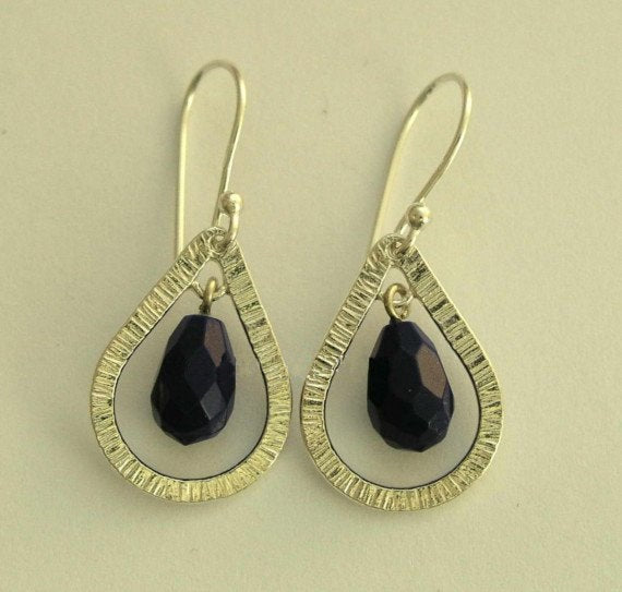 Black onyx drop silver earrings
