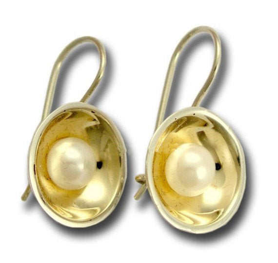 Sterling silver earrings, silver and yellow gold earrings, freshwater pearl earrings, mixed metal earrings, pearl earrings - Serenity E2081G