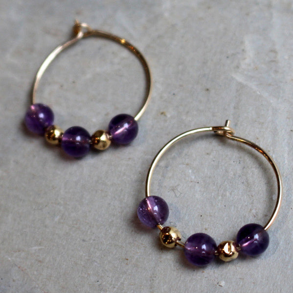 minimal dainty gold Amethyst hoops E8009