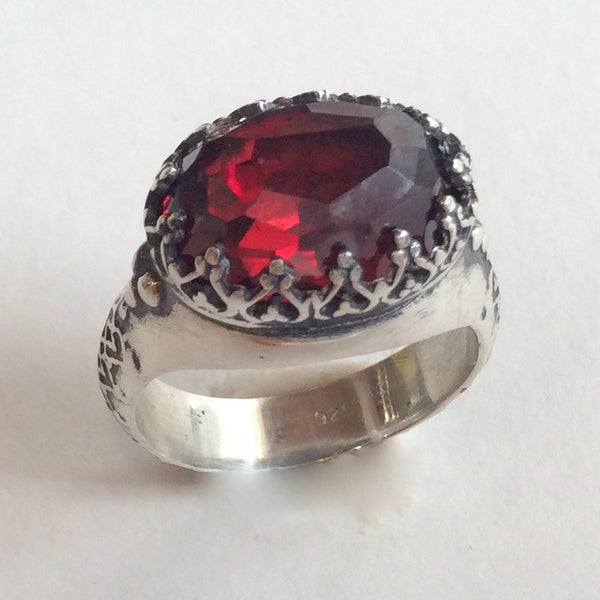 Silver Ring, Garnet gemstone Ring, Red Stone Ring, high crown Ring, Garnet Ring, oxidized silver ring, engagement ring - I believe. R2052