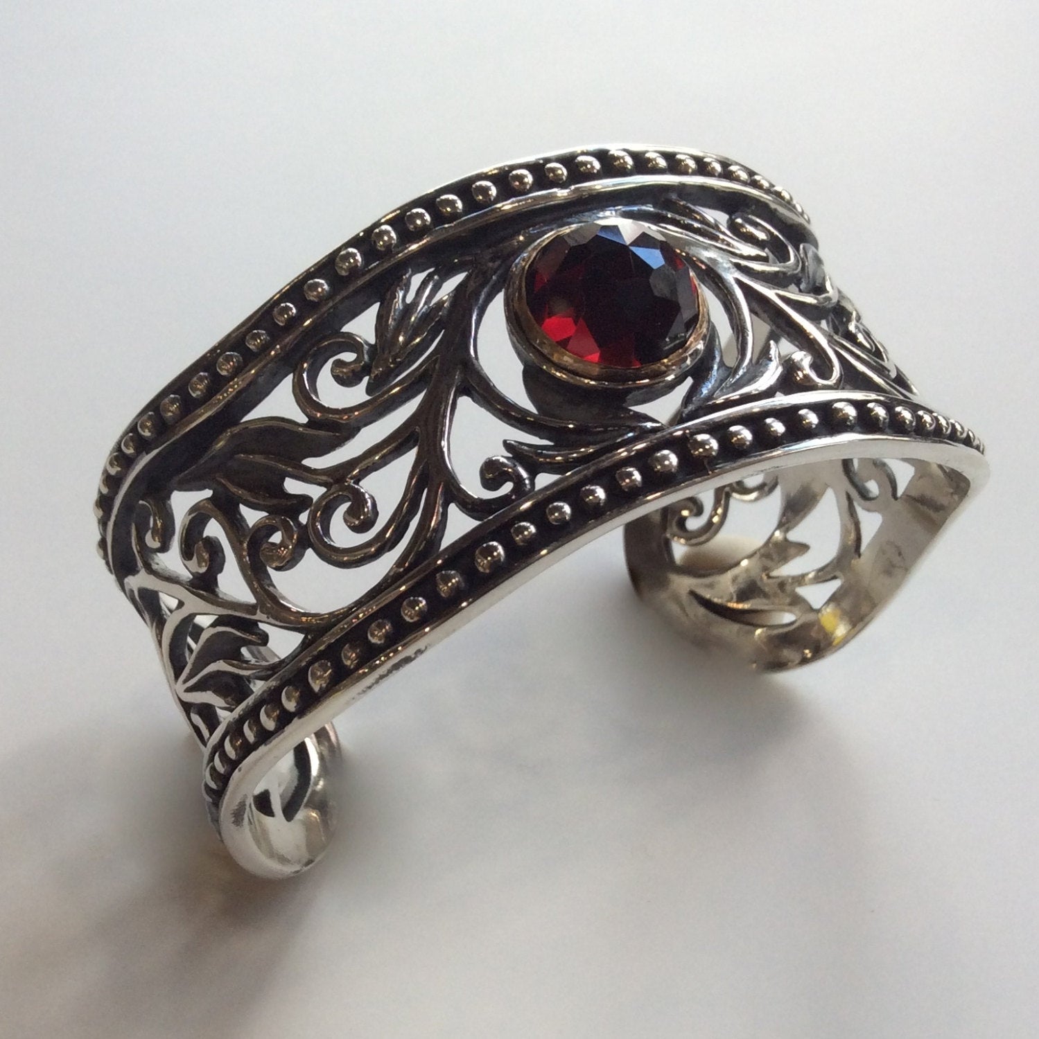 Garnet cuff, Gypsy jewelry, statement cuff, Wide Cuff,  bohemian cuff, silver gold cuff, filigree bracelet - Because you're mine B3000