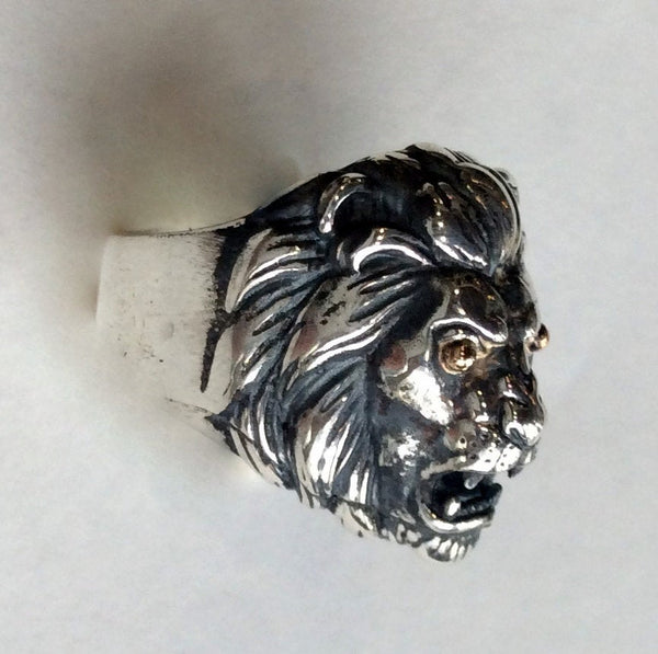 Mens leo ring, unisex lion ring, two tones ring, silver gold lion ring, oxidised lion ring, chunky statement ring, large - Good times  R2144