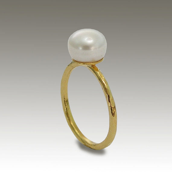 ONE pearl ring, 14k yellow gold ring, single pearl ring. peach pearl ring, black pearl ring, white pearl ring - Young Love RG1533