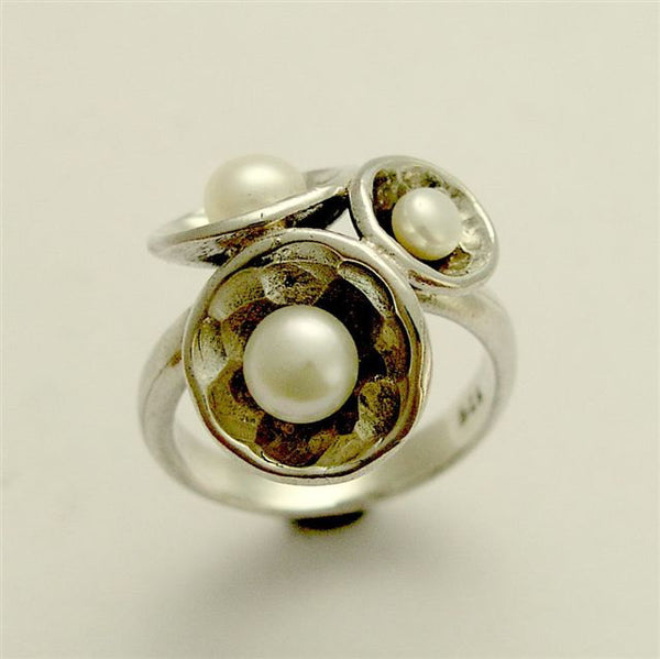Silver pearls ring, hammered silver ring, Sterling silver ring, cluster domes ring, unique pearls ring, Organic ring - Pearl Cluster R1558