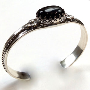 Silver cuff, onyx cuff, statement bracelet, unique bracelet, statement cuff, gemstone bracelet, casual simple cuff - Deep black B3006S-1