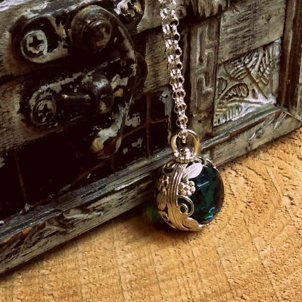 Birthstones pendant, London topaz peridot Sterling silver necklace