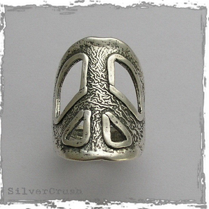 Peace symbol ring, Sterling silver ring, unisex ring, peace ring, silver peace ring, silver band, wide ring - The voice of peace R1636