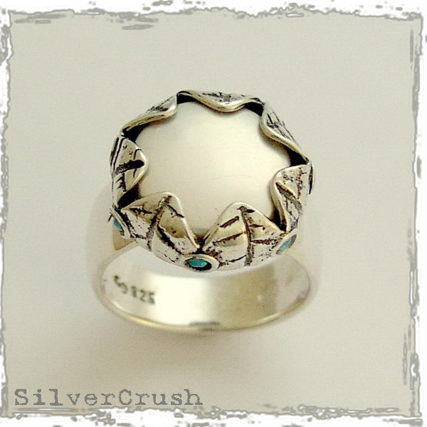 Sterling silver ring, floral ring, coin pearl ring, flower ring, multi stones ring, engagement ring, leaves ring  - Sleepless night R1693-1