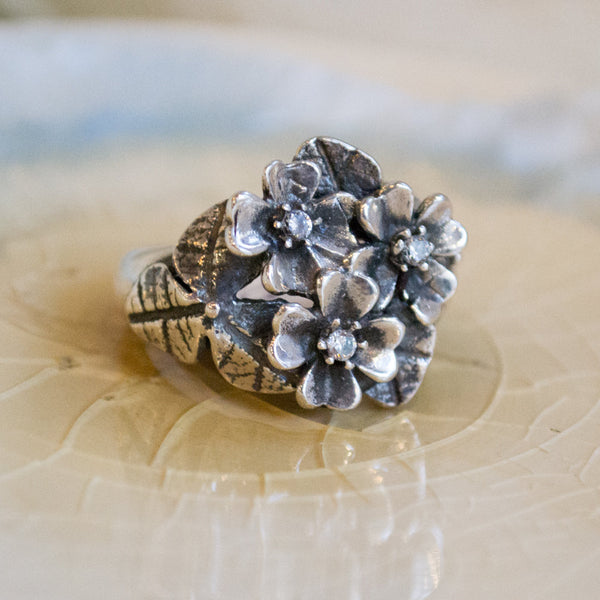 Flowers ring, Pearls ring, two tones ring, Sterling silver ring, silver yellow gold ring, floral ring, woodland ring - With you - R1689G
