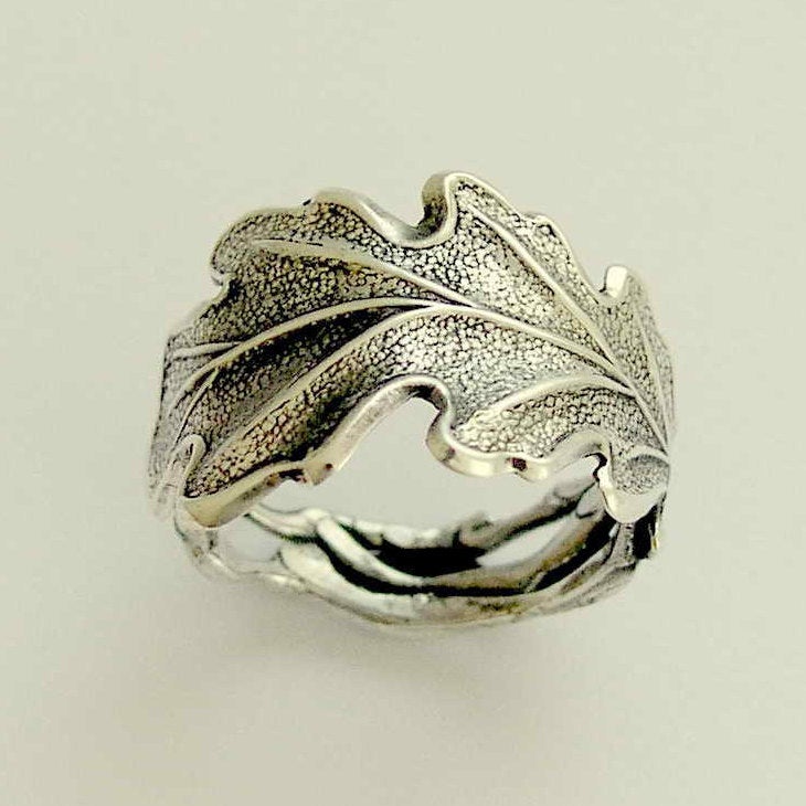 Leaf band, Sterling silver Ring,  oxidized band, woodland band, wedding band, wide silver band, botanical ring - falling leaves 2 R1704