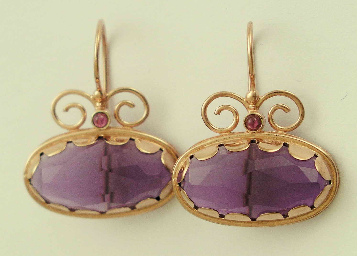 Amethyst earrings, solid rose gold earrings, 14K gold earrings, bridal earrings, Gemstone earrings, purple earrings, Boho - Once...EG8836