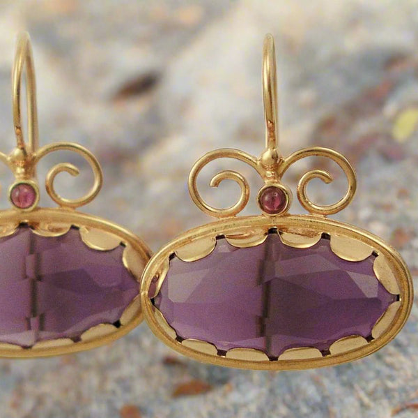 Amethyst earrings, solid rose gold earrings, 14K gold earrings, bridal earrings, Gemstone earrings, purple earrings, Boho - Once...EG8836