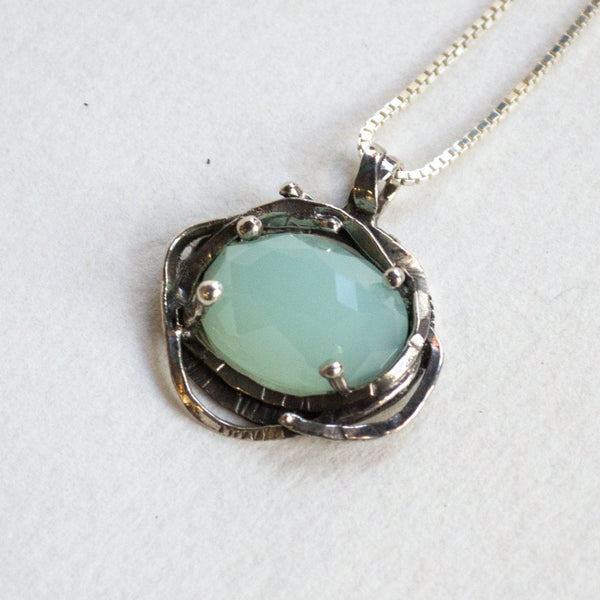 Silver box chain, gemstone pendant, organic pendant, chunky silver pendant, green jade pendant, simple necklace, boho - The Seven Seas N8915
