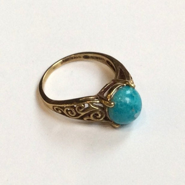Turquoise ring, Cocktail ring, golden Brass ring, simple ring, engagement ring, ornate ring, boho ring, gemstone ring - A Celebration RK2219